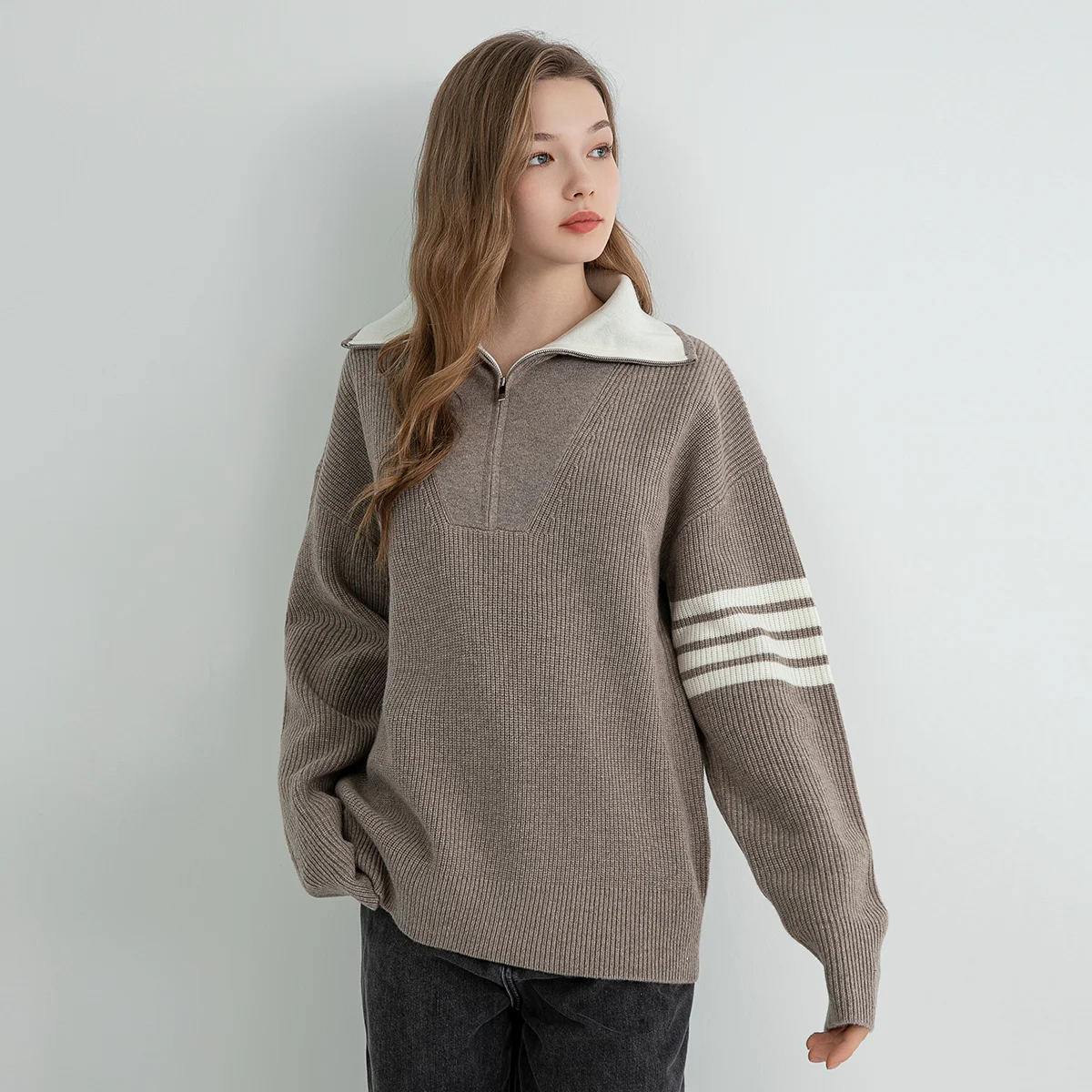 TC654 Hochwertiger Wollpullover für Damen der Luxusmarke, Langarmpullover, Reversoberteil mit Stehkragen, Winterkleidung