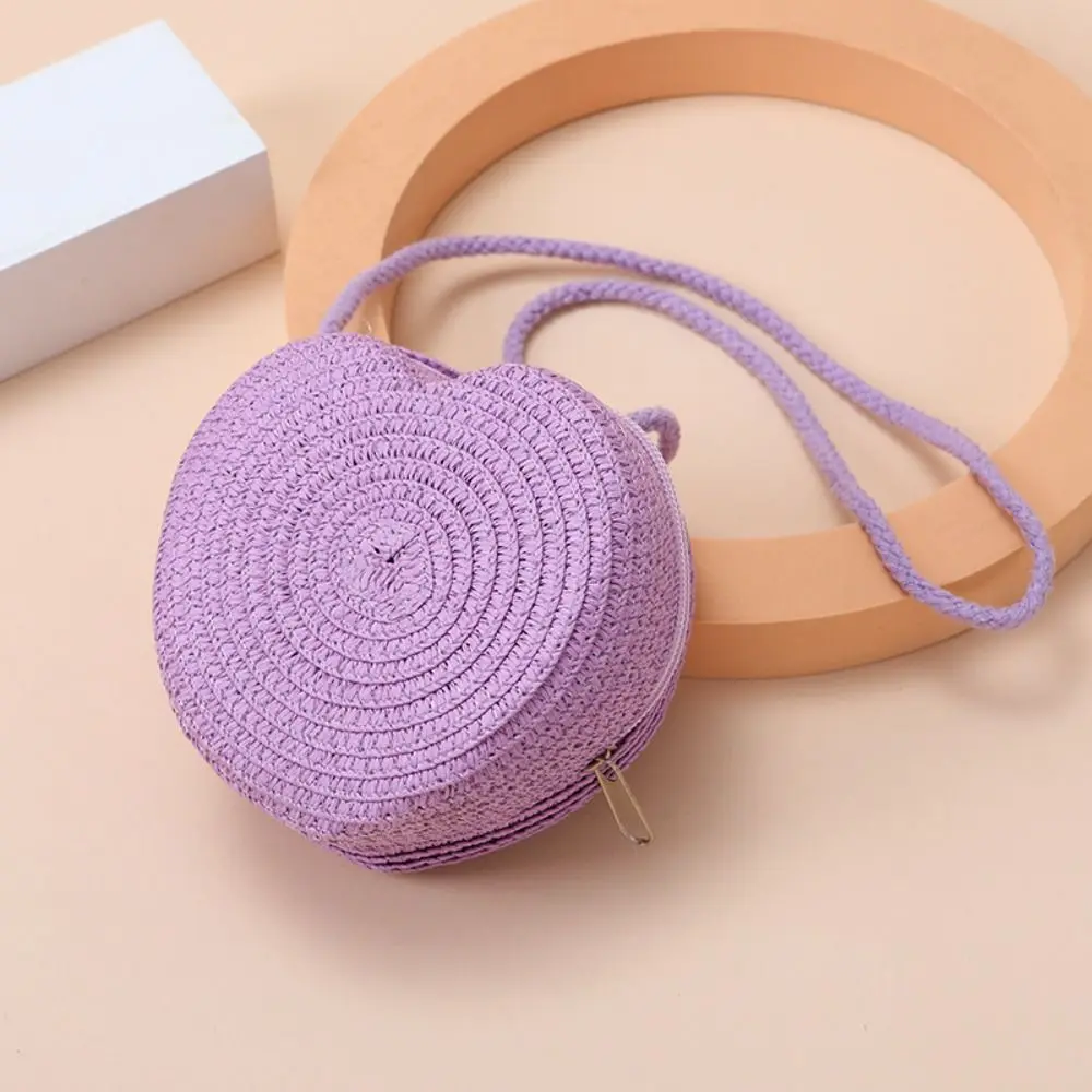 High Quality Woven Straw Shoulder Bags Heart Shape Travel Crossbody Bag Creative Cute Beach Bag for Children