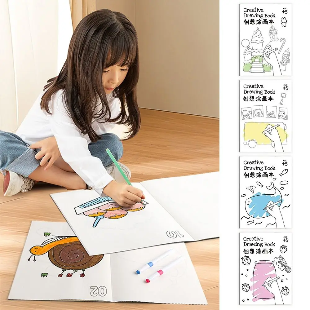 Livre de coloriage de dessin d'anime créatif, nettoyage de la peinture, outils fuchsia, peinture simple, nettoyage des graffitis, bricolage, nouveau