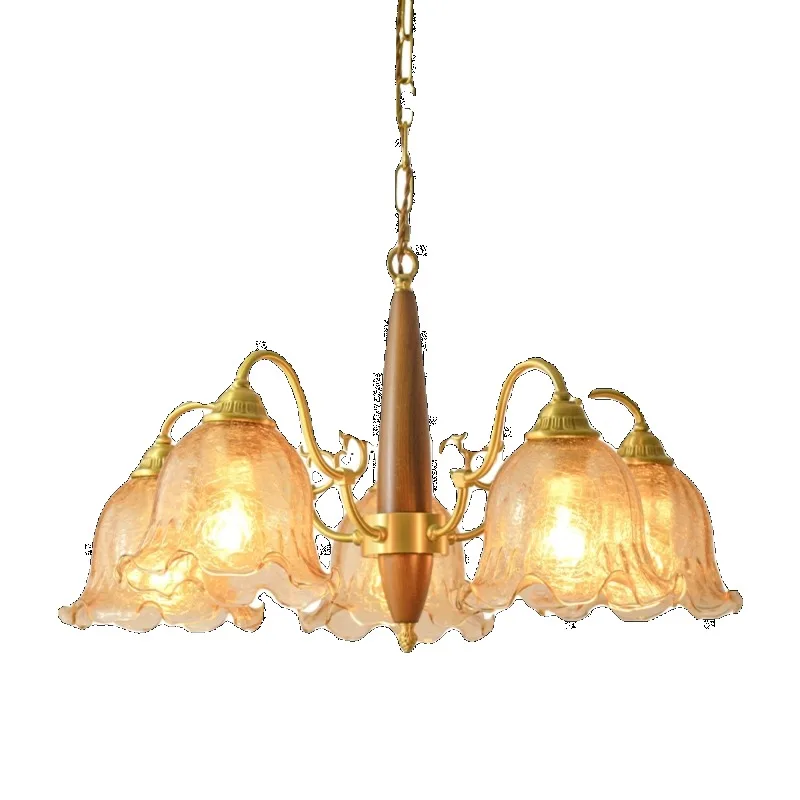 

Nordic Japanese brass bedroom medieval solid wood study dining room living room light luxury chandelier all copper