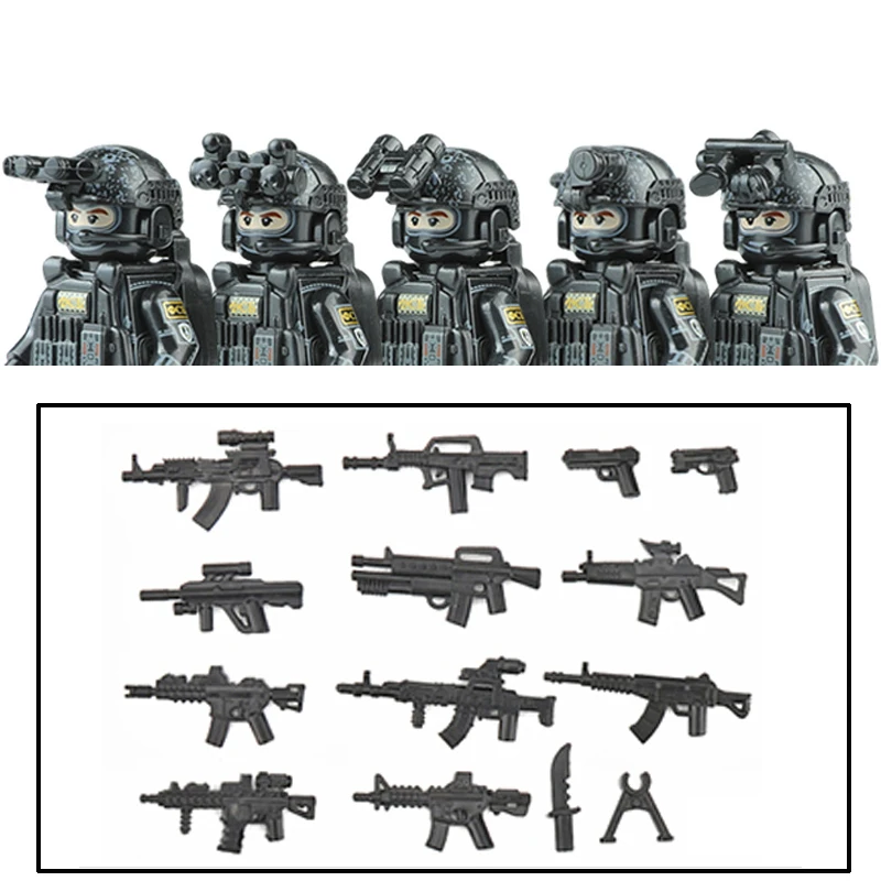 Russian Alpha Special Forces Figures Building Blocks Army Soldiers City Police SWAT Military Weapons Container Car Bricks Toys