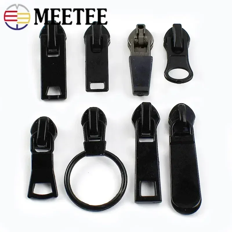 Meetee 10Pcs 5# Nylon Zipper Sliders Reverse Waterproof Invisible Zip Head DIY Bag Coat Zippers Puller Lock Sewing Accessories