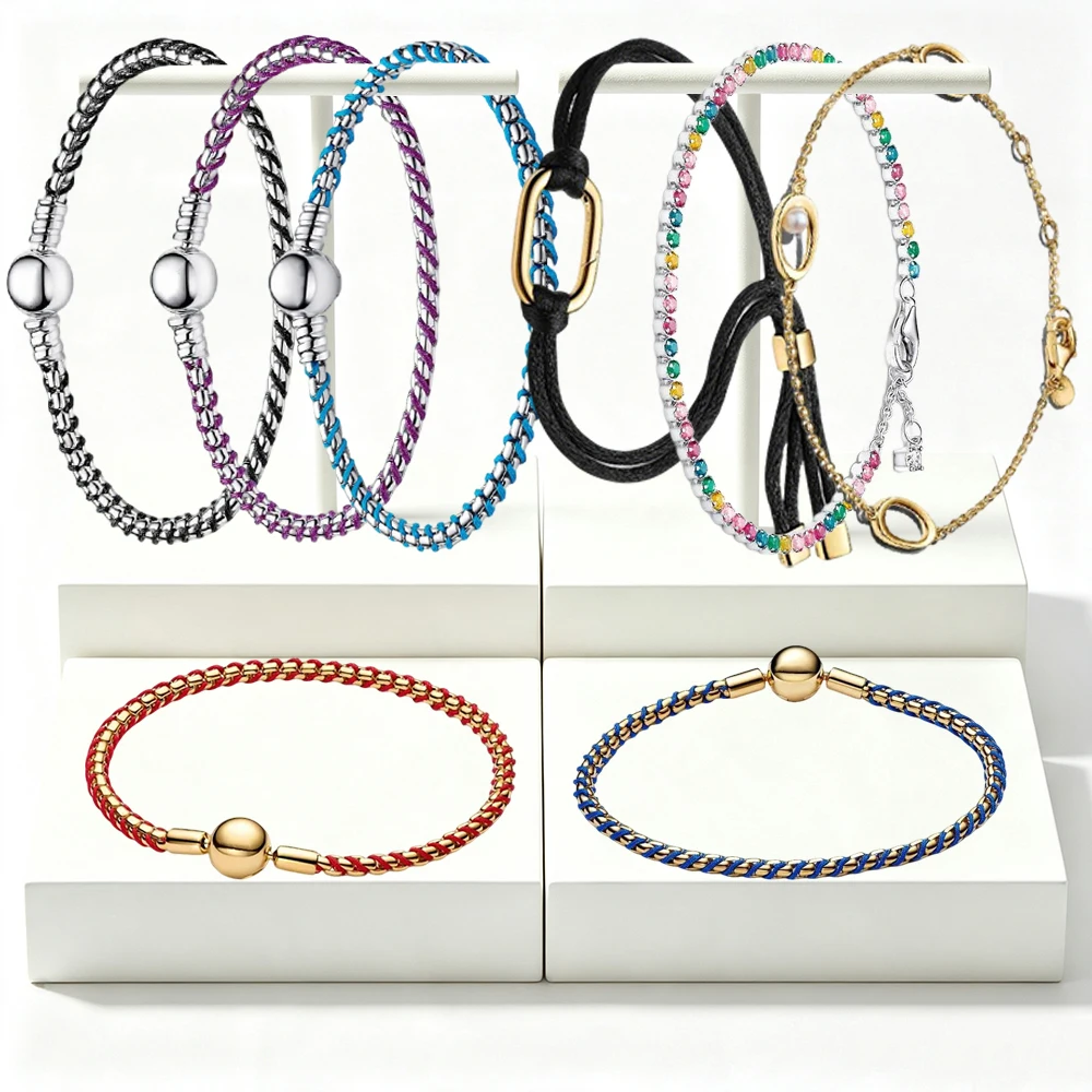 2026 New 925 Silver Women's Leather Rope Elliptical Pearl Colorful Rope Box Weaving Bracelet Display Tool Exquisite DIY Jewelry