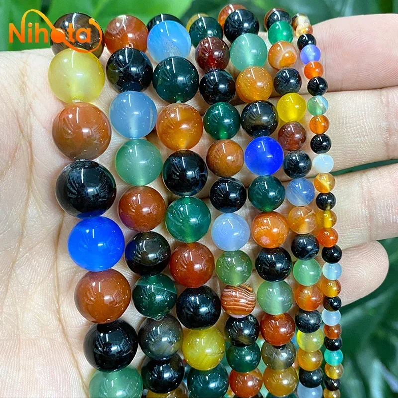 Natural Stone Mix Color Agates Round Loose Beads for Handmade by hand DIY Bead Perles Jewelry Making 15