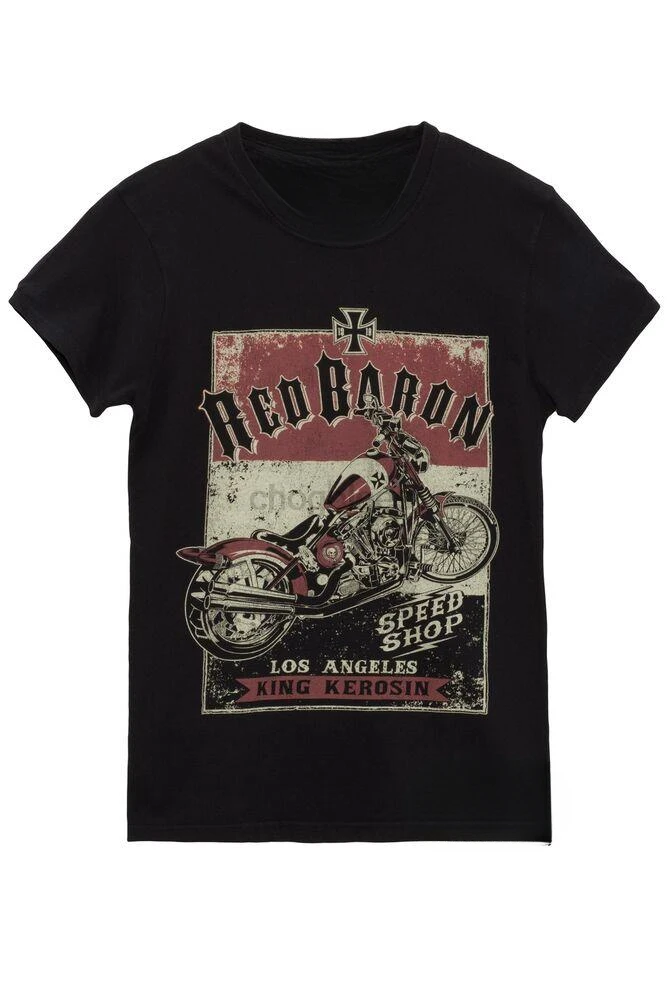 2024 Red Baron Speedshop 2216020033500 Black King Kerosin Men&aposs Shirt T-Shirt  COTTON printing t-shirt  Casual T-shirts