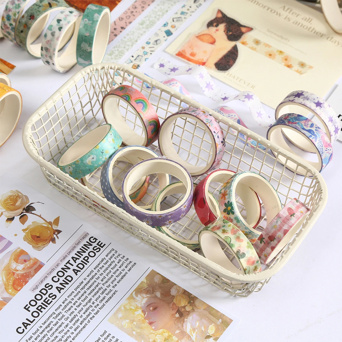 5 Roll/Box Flower Washi Tape Grid Series Masking Tape Decortative Stickers Album Diary Decoration Phone Case Cup Diary Decoratio