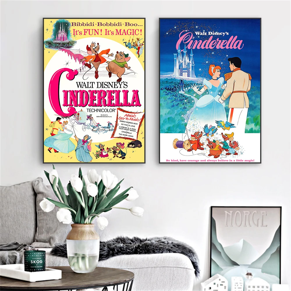 Disney Cinderella Movie Poster Vintage 1965 Movie Prints Sleeping Beauty Princess Film Art Canvas Painting Kids Bedroom Decor