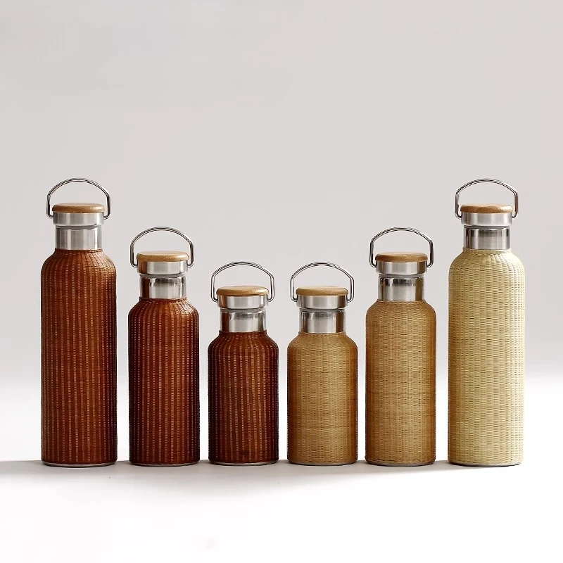 

Bamboo braided thermos cup Bamboo silk thermos water bottle water cup Stainless steel portable travel teacup