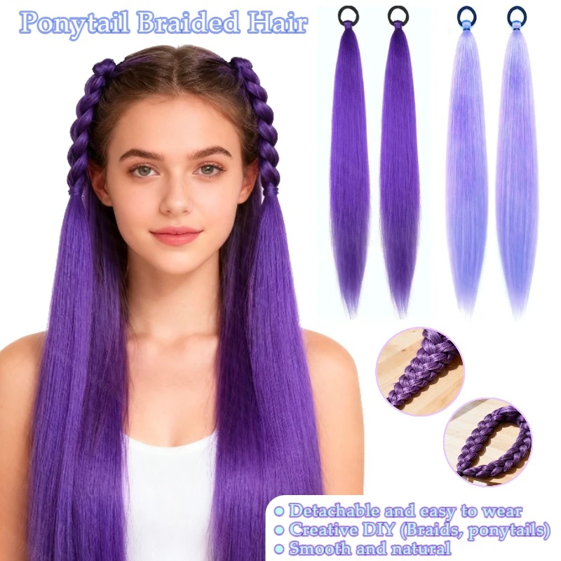 Rumi Violet – perruque synthétique queue de cheval haute détachable, résistante à la chaleur, couvre-chef de Cosplay Kpop Demon Hunter