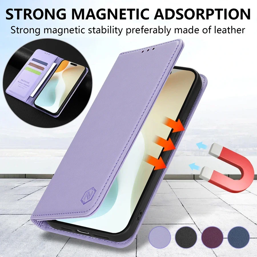 

Wallet Skin Friendly Strong Magnetic Card Slot Flip Leather Case For iPhone 16 Pro Max 15 Plus 14 13 Mini 12 11 XS XR 8 7 SE 2 3