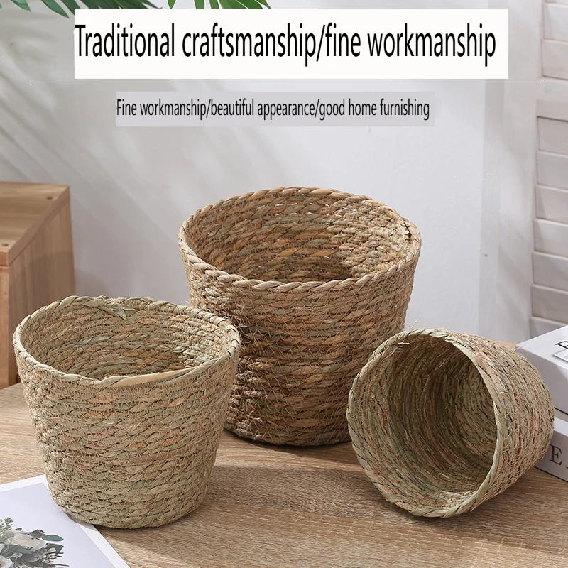 Dropshipiing Woven Clothing Storage Basket Grass Flower Pot Basket Indoor Balcony Planter Home
