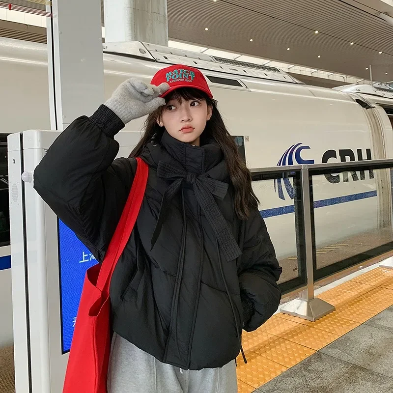 Neue 2025, Herbst/Winter Parkas Frauen Koreanischen Stil Mit Kapuze Langarm Mantel Solide Büro Baumwolle Jacke Frau