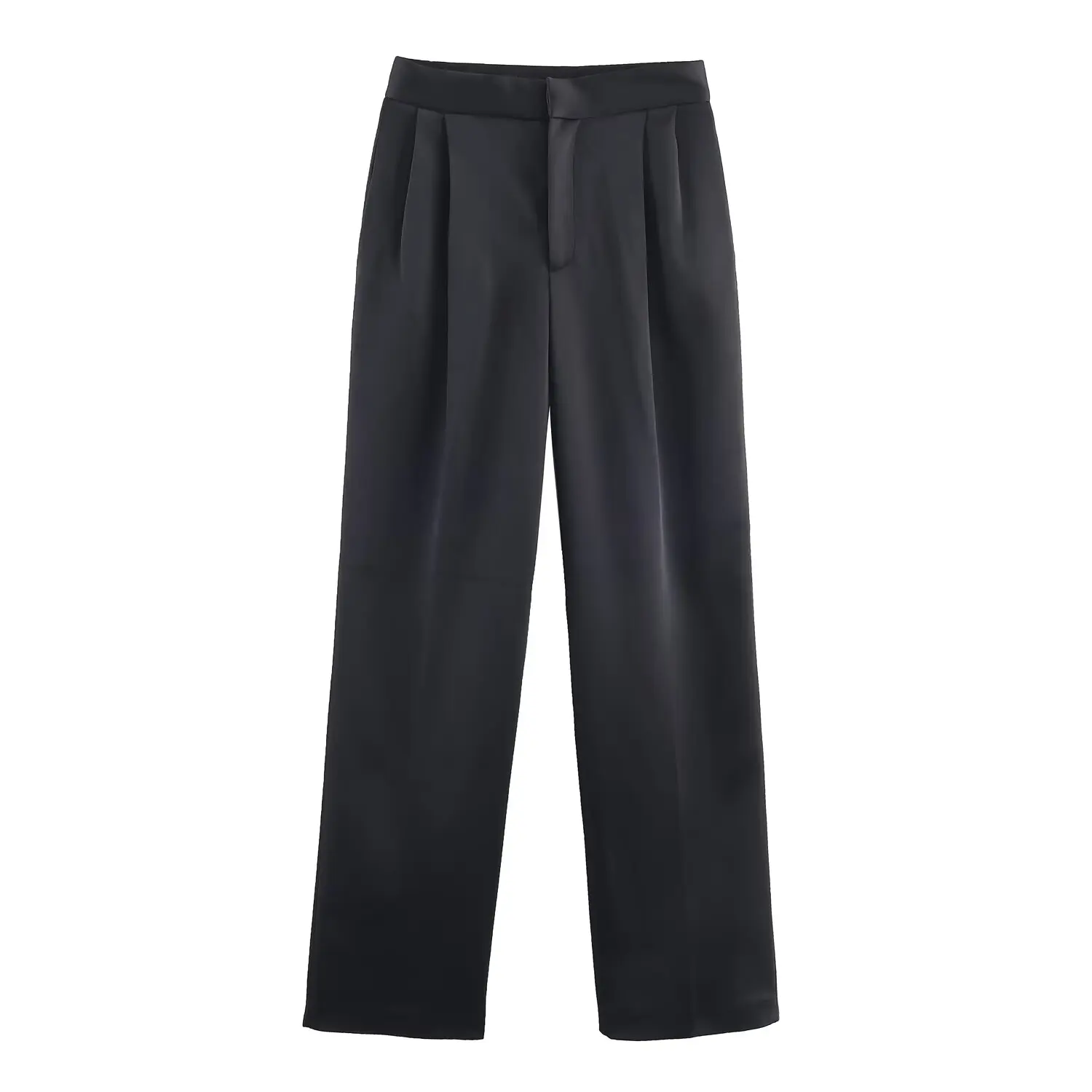 Zweiteiliges Hosen-Set für Damen, Pendleranzug, Freizeitjacke, modisches, satinähnliches Revers, Oberbekleidung, plissierte, gerade Hose mit hoher Taille