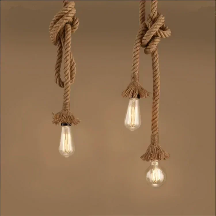 Vintage LED Lights E27 Base Lamps Holder Chandeliers Retro Double Heads Hemp Rope Pendant Lamps Home Restaurant Ceiling Lights