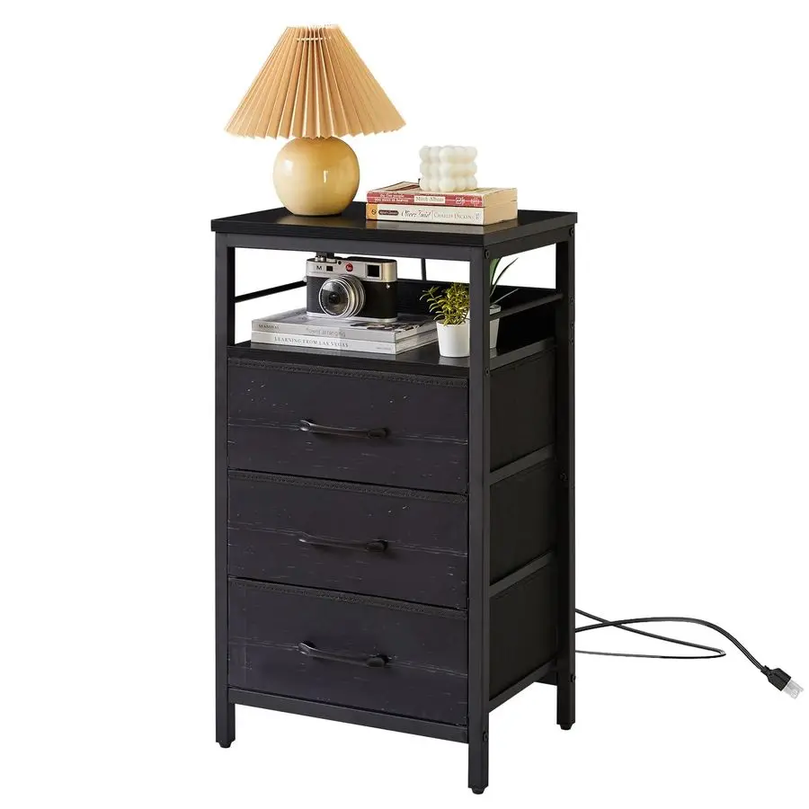 

Прикроватная тумбочка с зарядной станцией, тумба с тканевыми ящиками, прикроватный столик с USB-портами и розетками, приставной столик для спальни