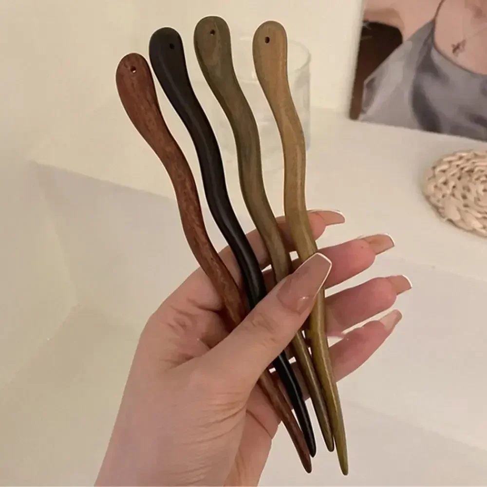 Fashion Hairpin Chinese Traditional Long Wooden Hair Sticks for Women Retro Simple Antique Hanfu Cheongsam Headdress Accessories