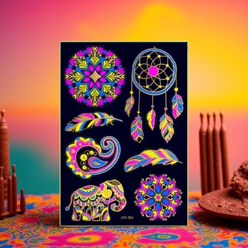 Světelné dočasné tetovací samolepky Fluorescenční neonové v tmavém osvětlovacím tetování slon/láska srdce rameno tetování párty samolepka 10 nejlepší prodej permanentní tetovací nálepka - №10