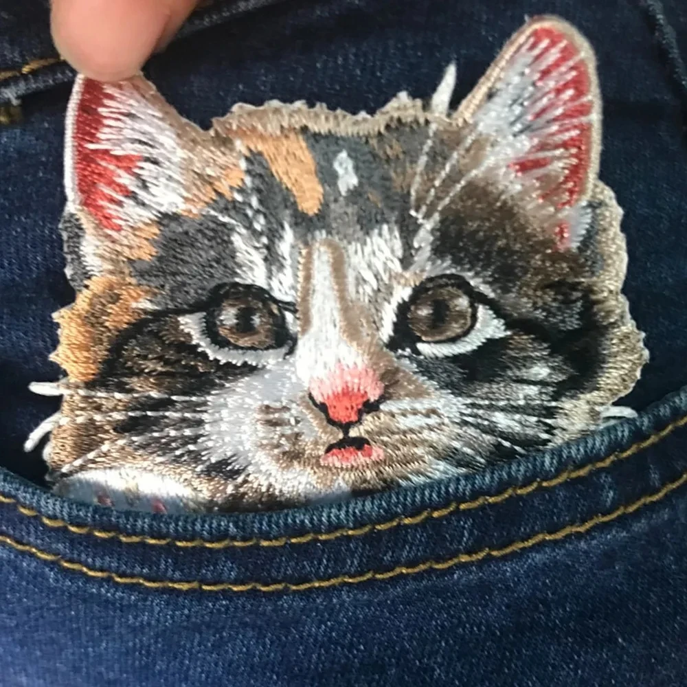 Cute Cat Embroidered Patches On Clothes/Jeans Sewing Pocket Cat Applique/Patch Iron On Patches For Clothing Stickers Accessories