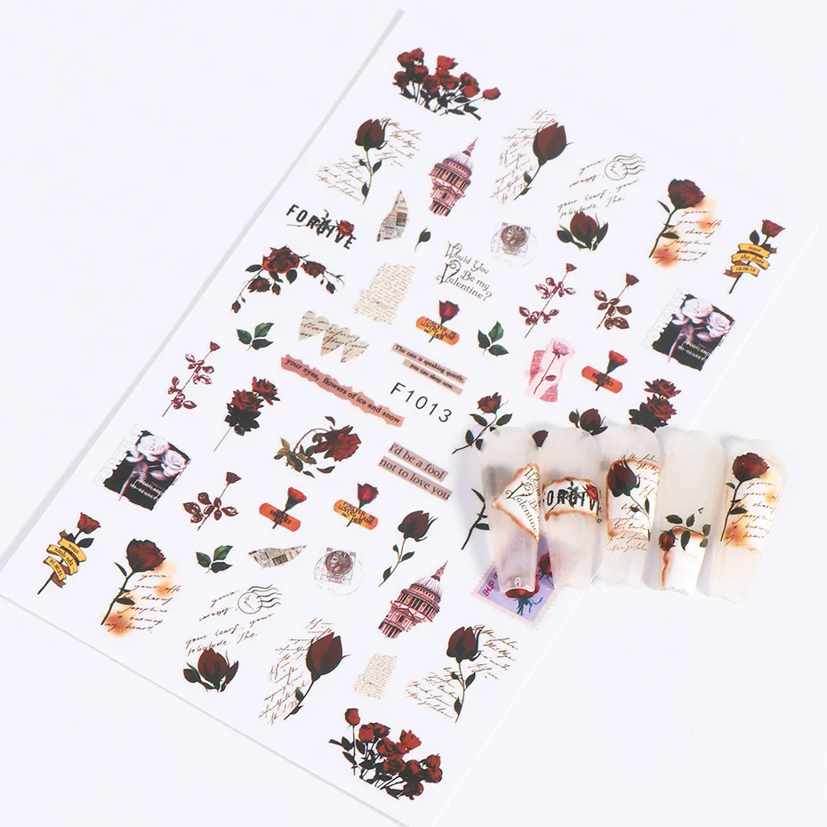 

1PCS New Rose Butterfly 3D Nail Stickers Nail Art Decoration Black and White Love Letter Nail Art Decal Adhesive Stickers