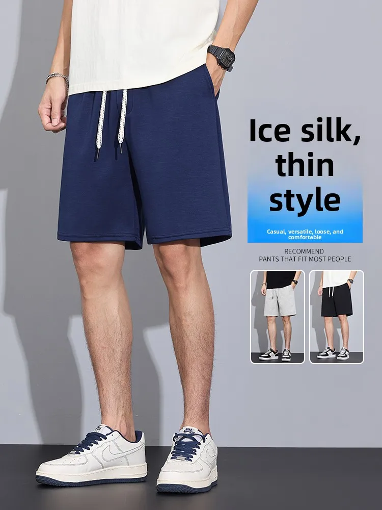 

Ice Silk Men's Casual Pants Summer Thin Qui Dry Sports Mid-Pants Loose Straight Tube Five-Quarter Pants Versatile Casual Tr...