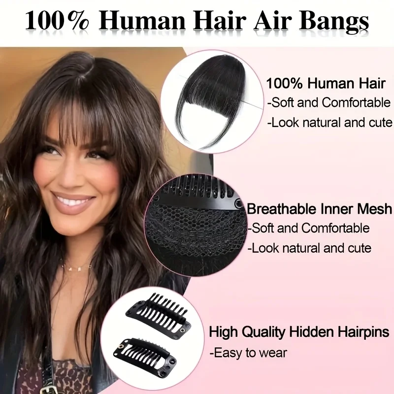 Dark Brown Black Clip In Bangs 100% Human Hair Bangs Wispy Ligth Black Brown Clip In Bangs Fringe with Temples Real Human Hair F