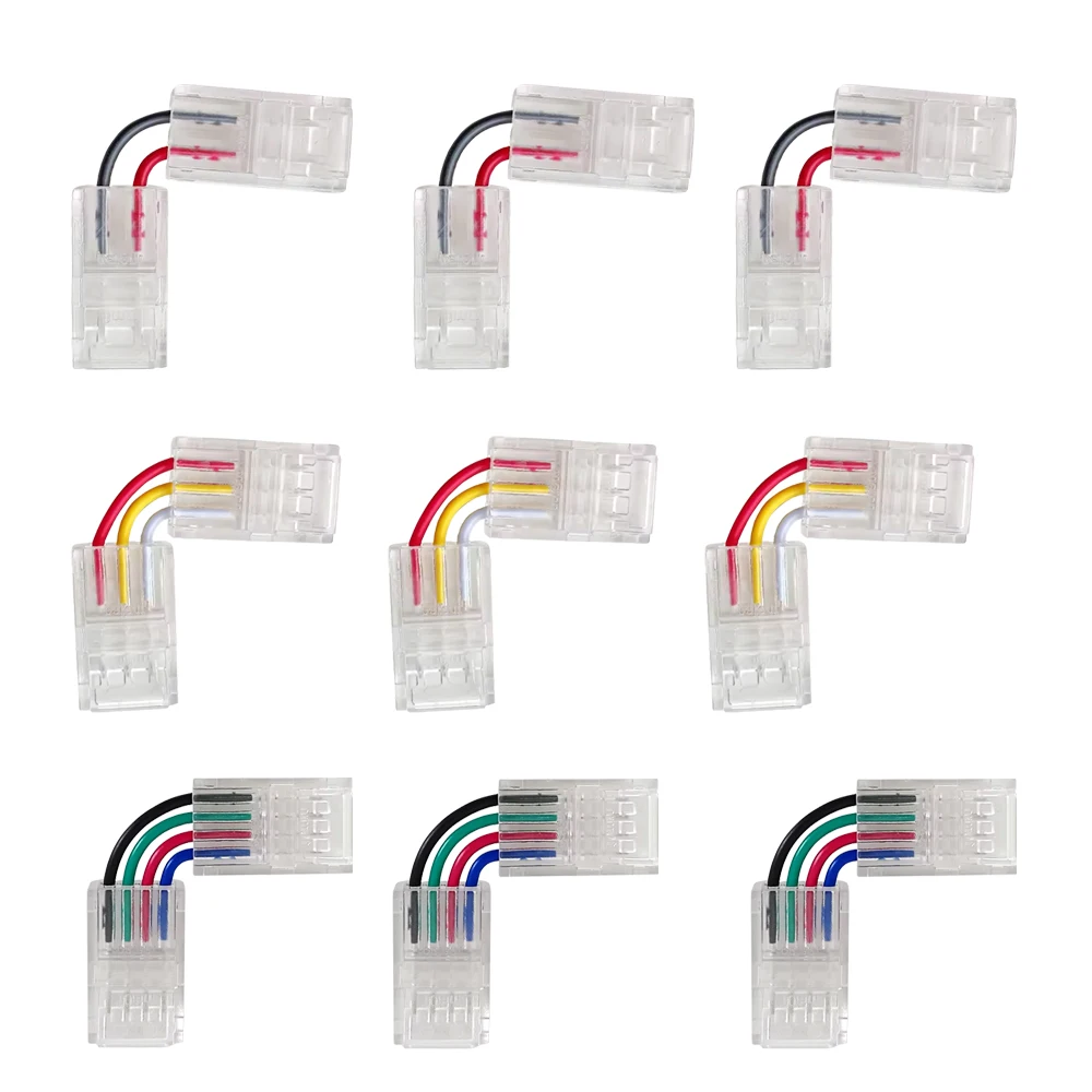 

LED Light Strip Corner Connector 2Pin 3Pin 4Pin L-Shaped Solderless Buckle Transparent Quick Connect Board To Board For RGB RGBW