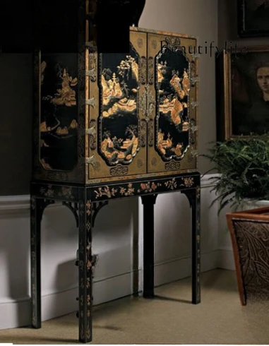 American-style European-style luxury solid wood stained glass entryway cabinet storage decoration designer high-end