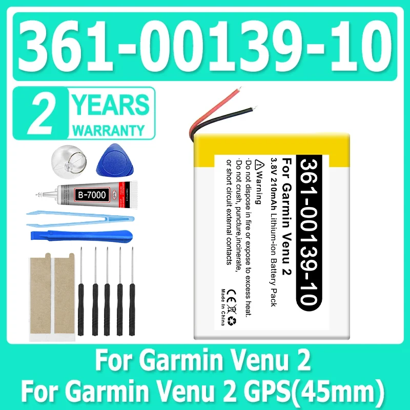 New 361-00139-10 Replacement Smart Watch Battery 210mAh For Garmin Venu 2 Venu 2 GPS(45mm) Smart Watch Bateria +Tools