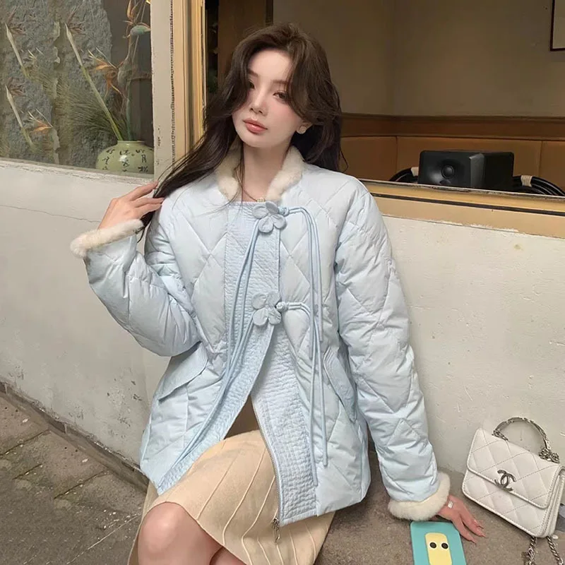 Women's Winter Top Coat Down Jacket White Duck Down Fur Collar Button Short Thick Warm Comfortable Loose Casual Niche Versatile