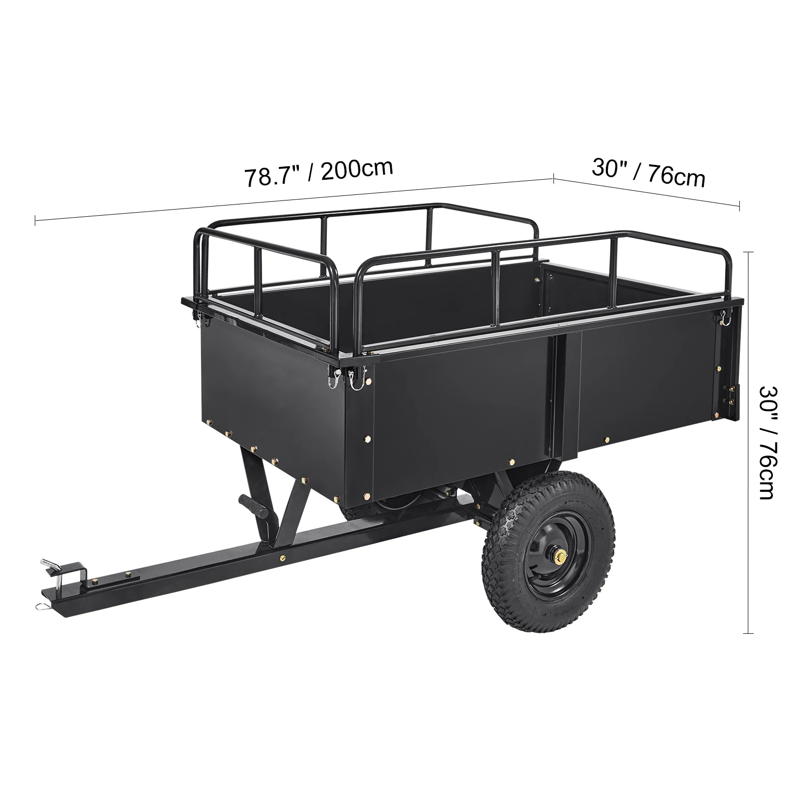 SucceBuy Zware stalen ATV-dumpaanhangwagen Tow achter dumpwagen Tuintaanhangwagen met verwijderbare zijkanten en banden voor maaiers Tractor