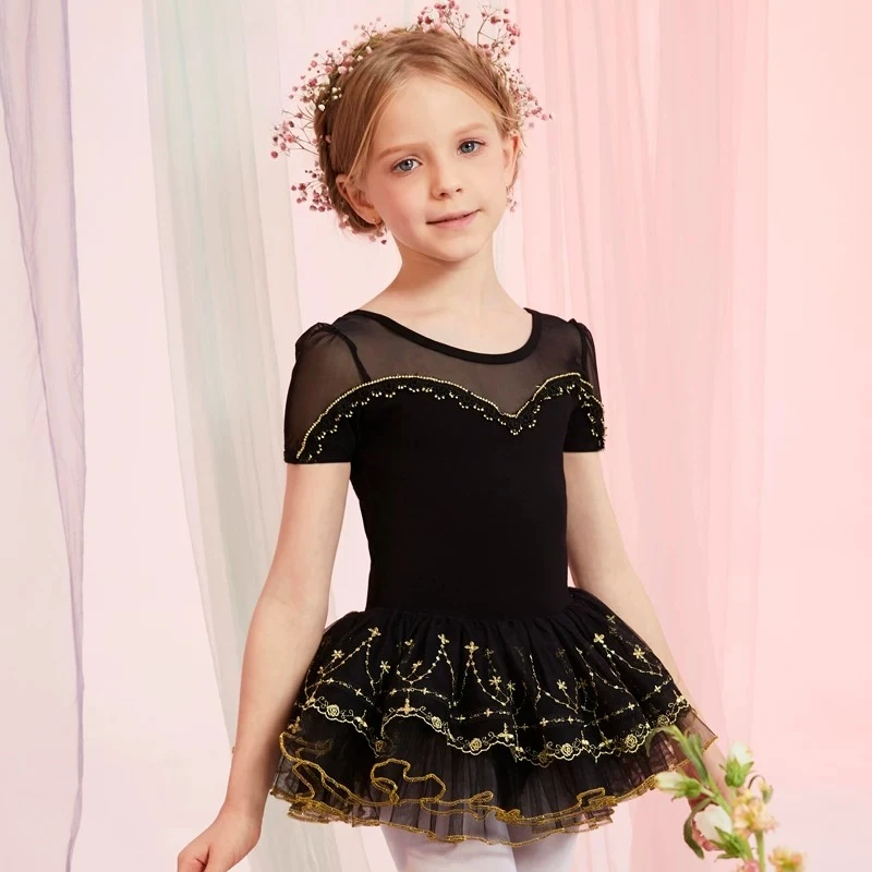 Ballet Tutu Dress Black Short Sleeve New Training Costume Body Shaping Garment Stage Performance Wear Professional Dance Apparel