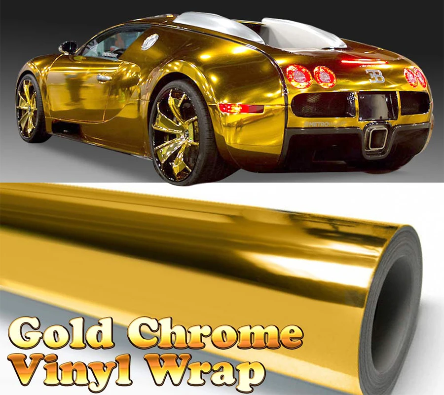 150cm Gold Golden Chrome Mirror Wrap Vinyl Covering Film Sticker Decal Roll Sheet with Air Bubble Free 60\