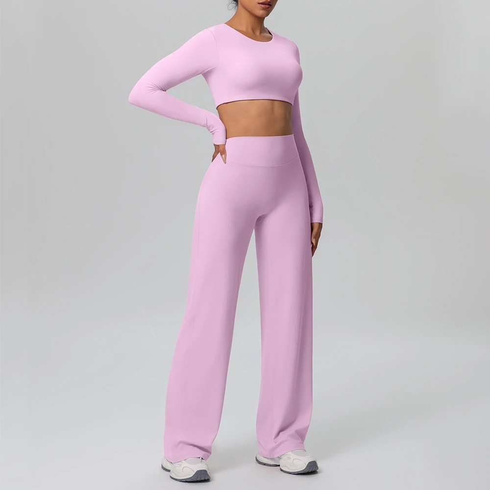 

2PCS Yoga Set Fitness Suit Women Gym Workout Athletic Wear Tracksuits Yoga Set Female High Waist Bell Bottom Trousers Sports Set