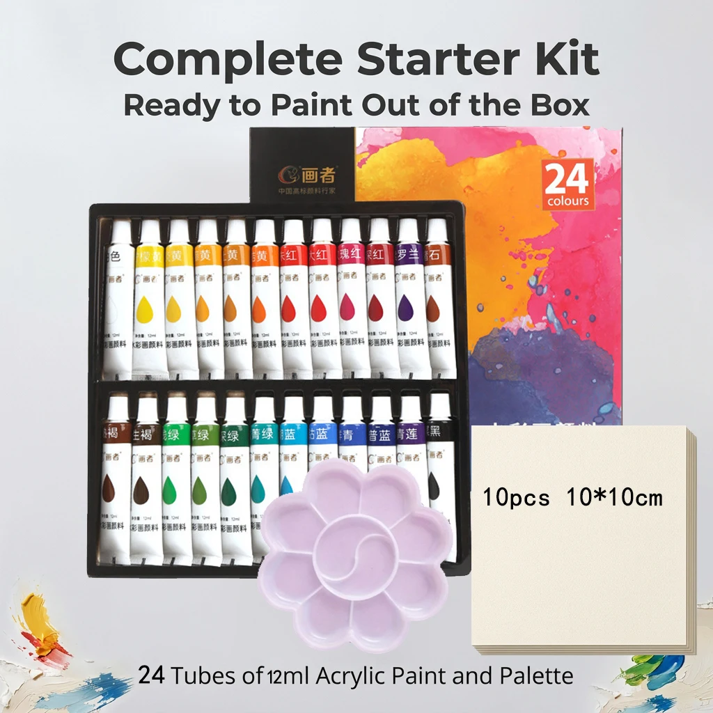Watercolor Paint Set 12/18/36 Colors 12ml Each with Palette And 10 Sheets 10x10cm Watercolor Paper for Pigment Painting Supplies