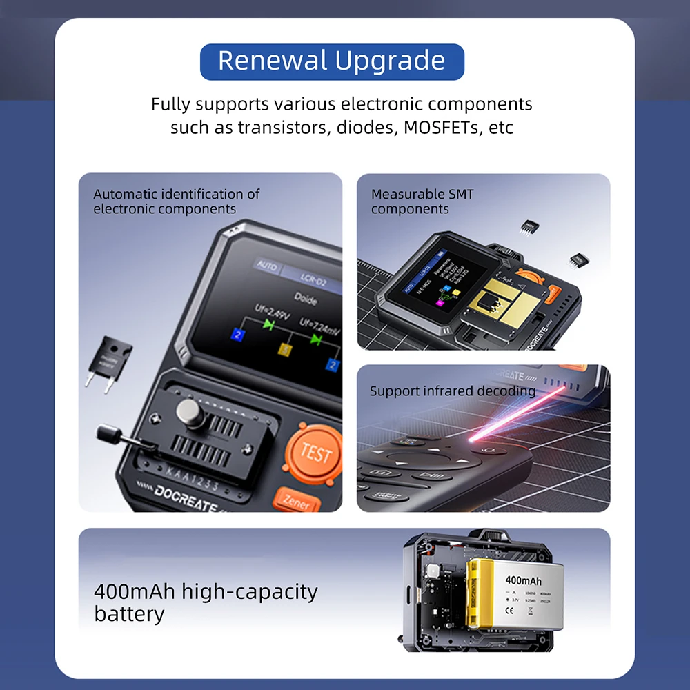LCR-D2 Transistortester Hochpräziser Multifunktionaler Elektronischer Komponentendetektor für Kondensator-, Widerstands-, MOS- und FET-Tests – Detail 11