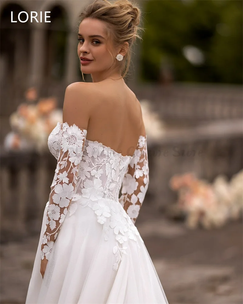 LORIE Seksowne suknie ślubne w kształcie litery A, aplikacje kwiatowe, rozcięcie boczne, elegancka suknia ślubna bez pleców, szyte na miarę, 2025