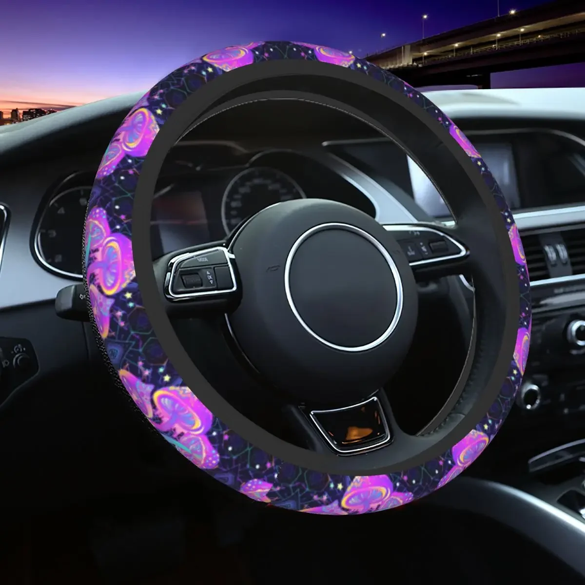 Trippy Mushrooms Universal Steering Wheel Cover Fit for Truck Magic Car Steering Wheel Protector 37-38cm Auto Accessories