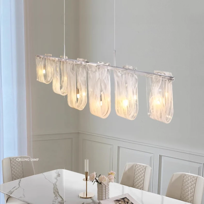 2026 French Designer Cloud Ribbon Glass Island Chandeliers Modern Luxury Pendant Lamp For Villa Living Dining Room Hanging Light