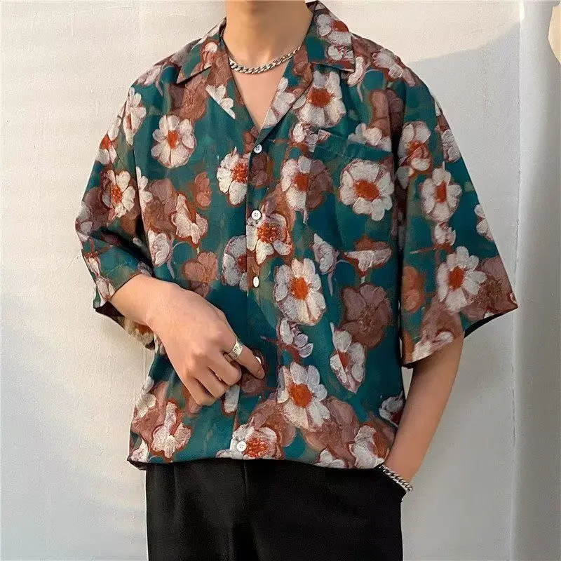 New Summer Casual Short Sleeved Shirt Korean Version Fashionable Men\'s And Women\'s Loose Collar Hawaiian Seaside Flower Shirt