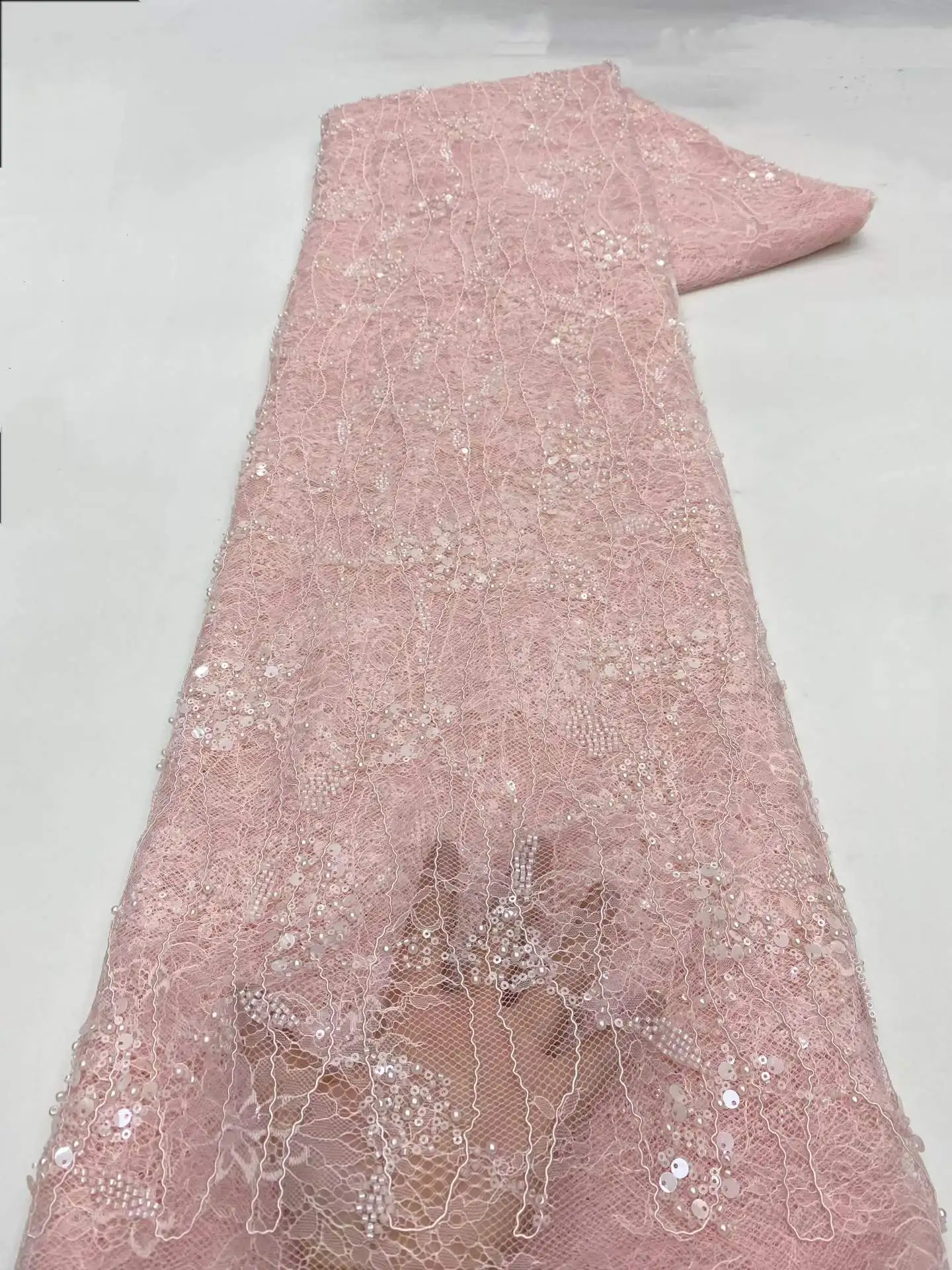 

Luxury Soft frican Sequins Beaded Lace Fabric 2026 High Quality Nigerian Wedding Bridal Embroidery French Tulle Material