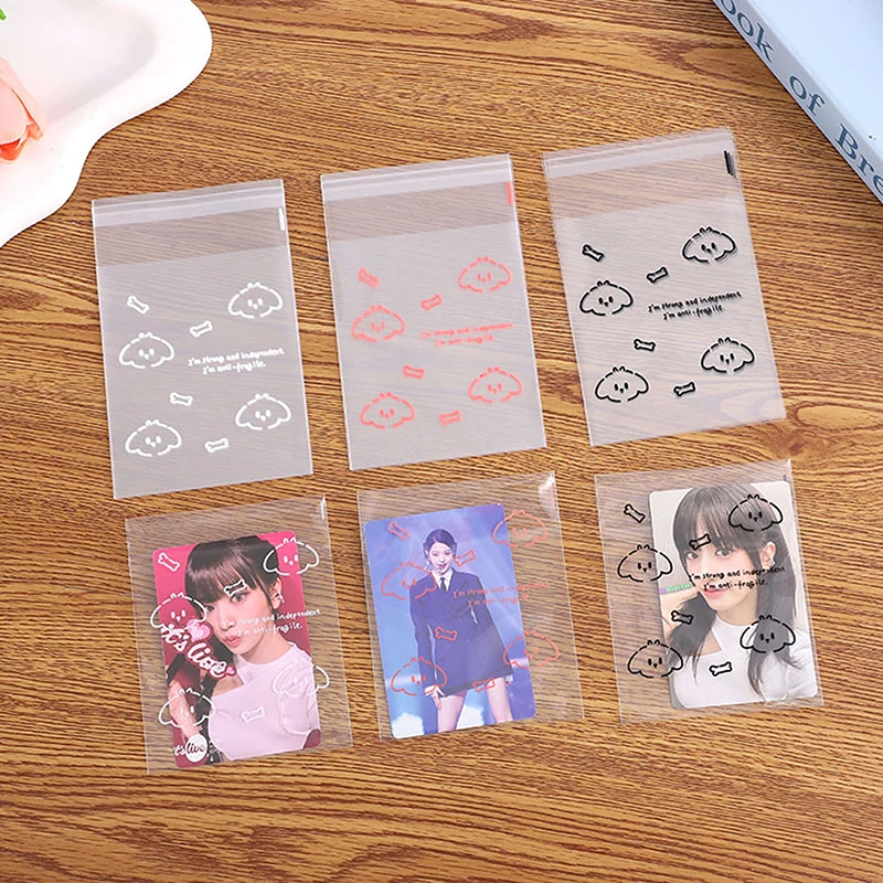 

50Pcs Self-adhesive Opp Bag Cute Puppy Bone Print Photocard Protector Card Sleeve Gift Transparent Packaging Self Sealing Bag