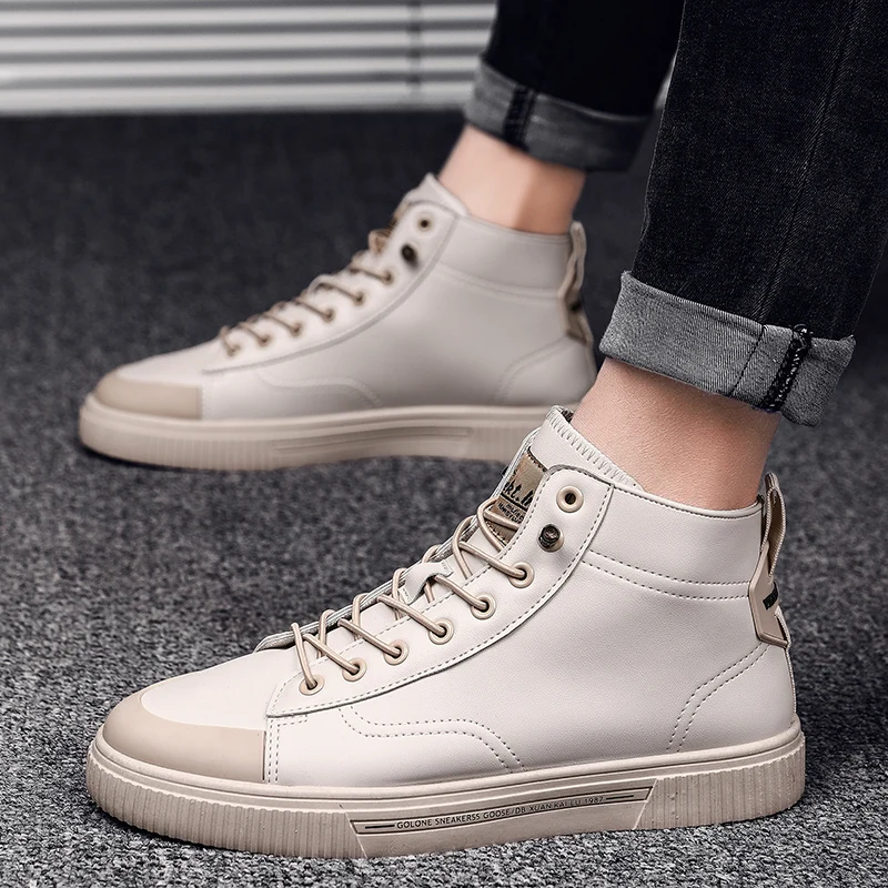

Shockproof Men High Top Shoes Simple Solid Color Elastic Ankle Anti Sole Wear Resistant For Match Training Outdoor Daily Wear