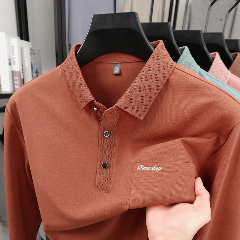 

Новая мужская футболка-поло с длинным рукавом на весну/осень 2026 года