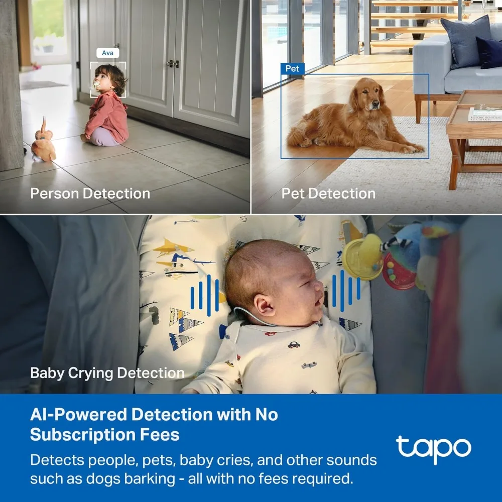 Kamera keamanan dalam ruangan 4k pan/tilt untuk monitor bayi, kamera anjing dengan deteksi dan pelacakan gerakan, 360 °   pan, penglihatan malam berwarna, sd/clo