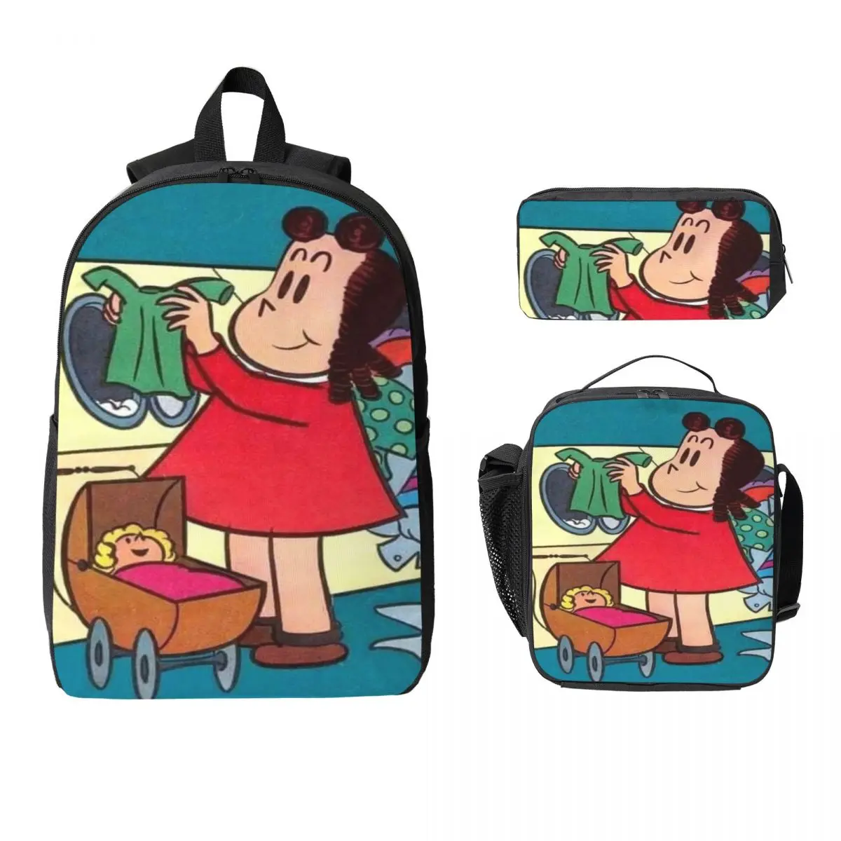 3Pcs Littles Lulus merch Backpack Set for Boy Girl Pen Bags Bookbag Sets with Lunch Box For School Students Daypack