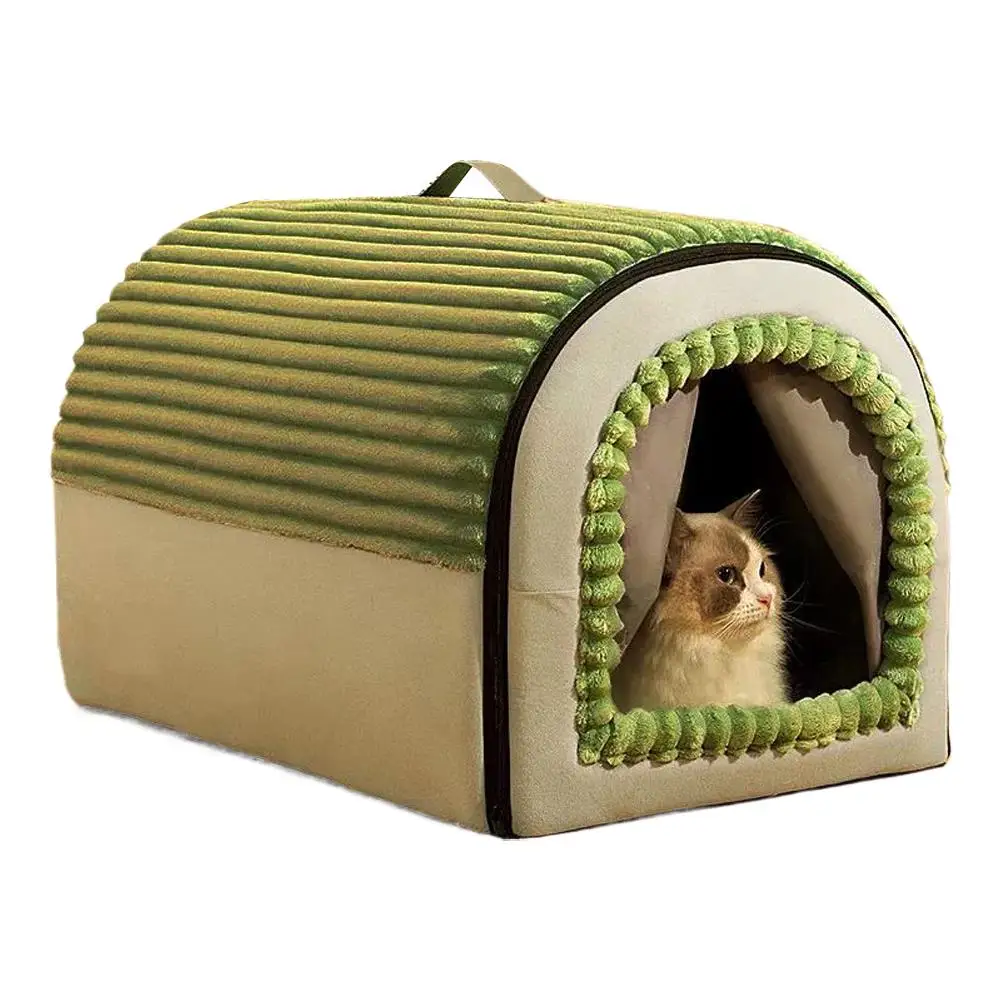 Winter Warm Enclosed Cat Bed Cave House with Curtain Portable Pet Tent Nest for Small Dogs Kittens Pet Hut with Handle