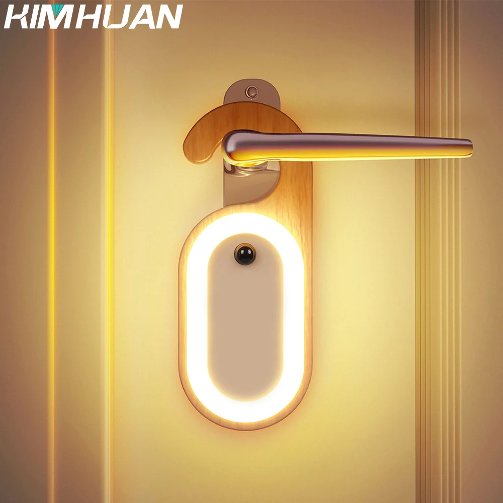 

Message Sensor Wall Light Ambient LED Light Smart Body Sensor Light Home Portable Entry Light Wooden Door Knob Pendant Light