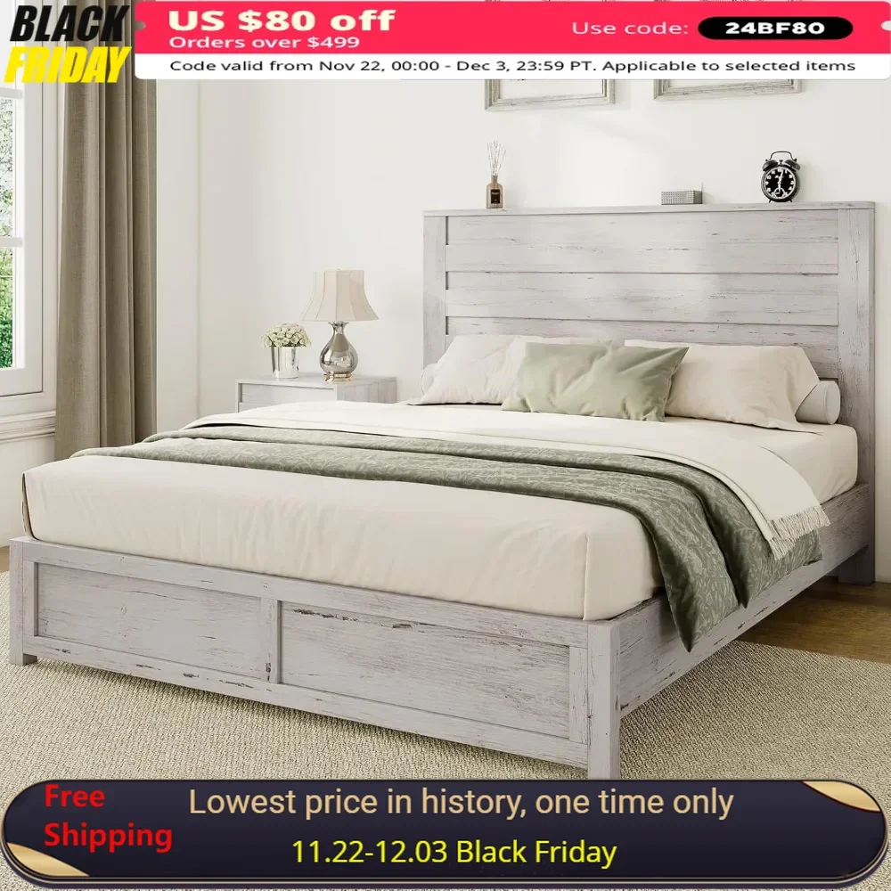 

Full Size Bed Frame with 49" Headboard, Platform Beds Frames with Wood Slats Support, Bed Frame