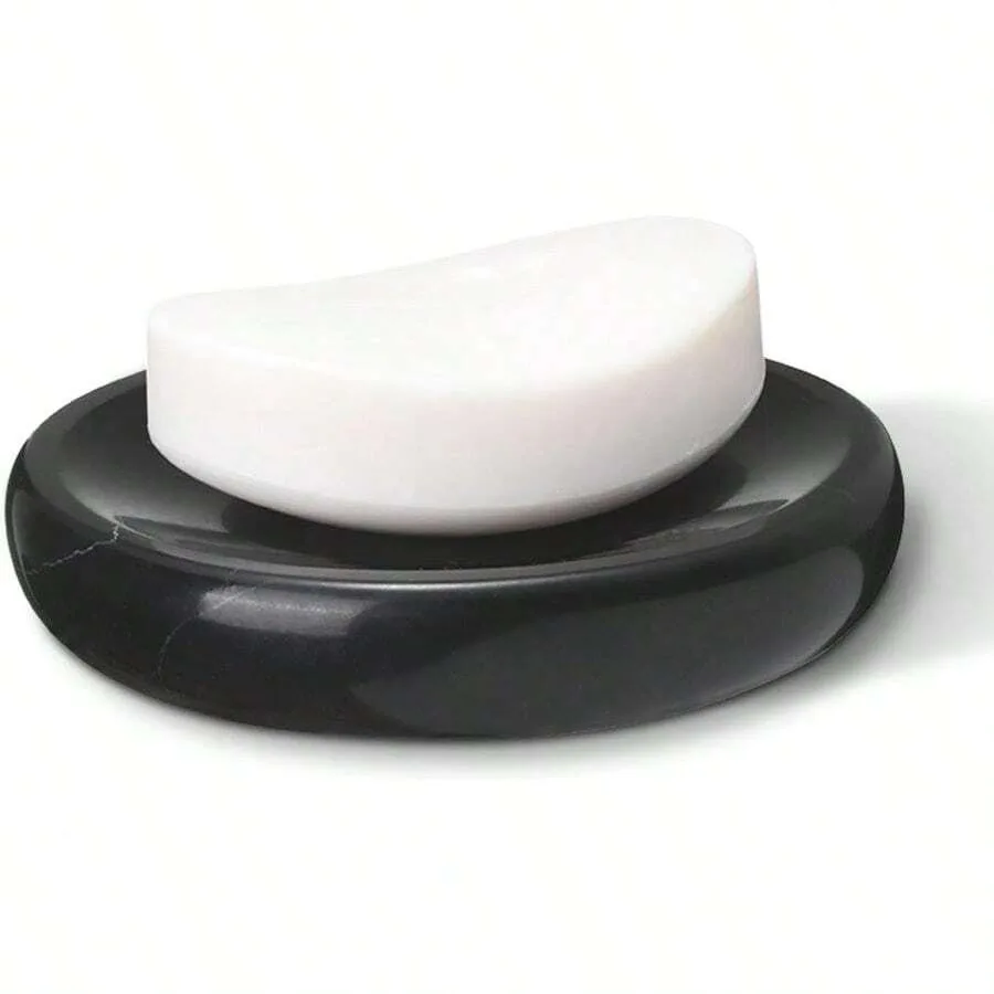 

Natural Marble Soap Dish, Black Round Jewelry Dish 4.5 Inch, Limestone Shower Soap Holder, Modern Stone Sponge Holder With Whit