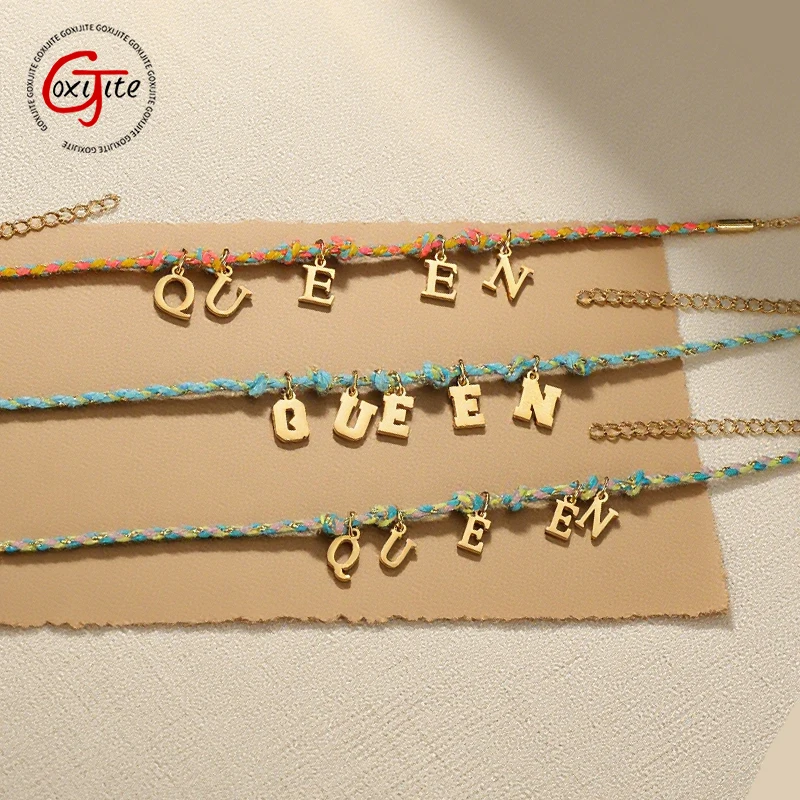 

Goxijite индивидуальное имя цвет плетеный браслет из веревки женские браслеты из нержавеющей стали на заказ с буквами детские ювелирные изделия подарки